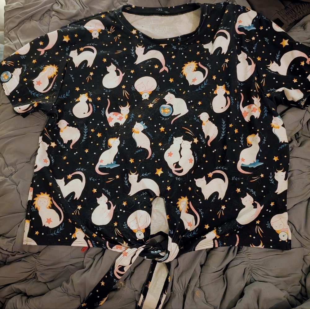 Astrological Kitty Tie Front Blackmilk Shirt